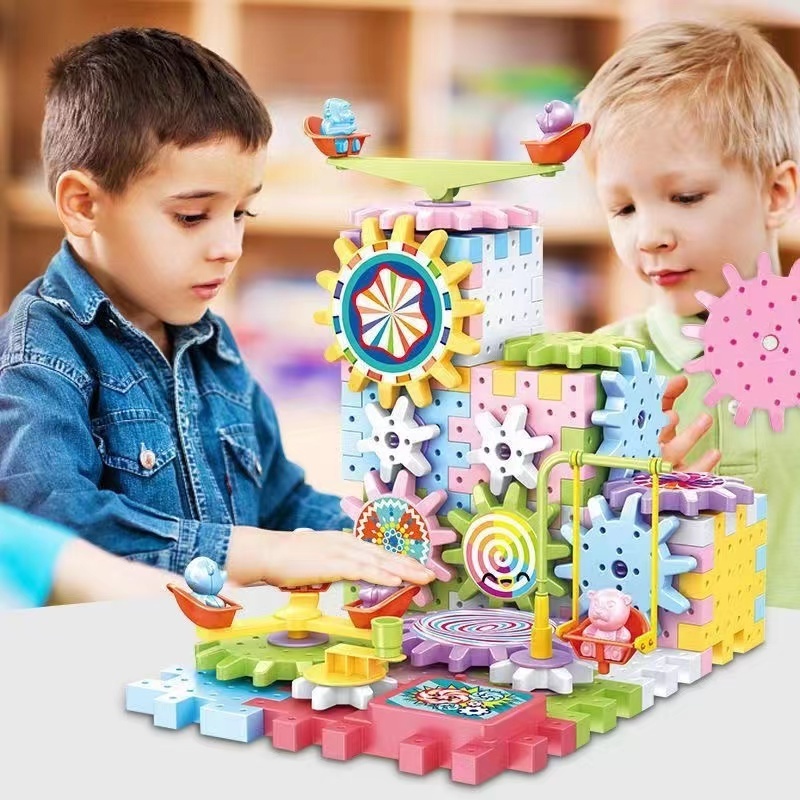 DIy plastic gear electric building blocks  educate Rotating assembly educational toy