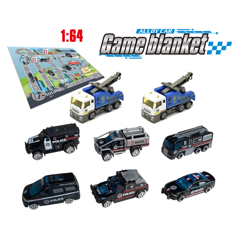 Promotional Toys New 8-Piece Alloy Police Car Playmat - Crawling Mat With Parking Lot For Babies