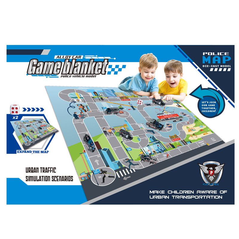 Promotional Toys New 8-Piece Alloy Police Car Playmat - Crawling Mat With Parking Lot For Babies