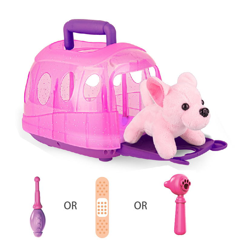 Promotion toys  Animal Plush Carrier Set Dog Toy Pet Health Cage Soft Toys With Accessory