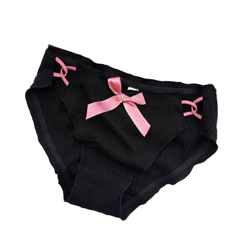 Hot sell underwear 100% cotton panties High-elastic cotton mid-rise panties with pink bow for young ladies