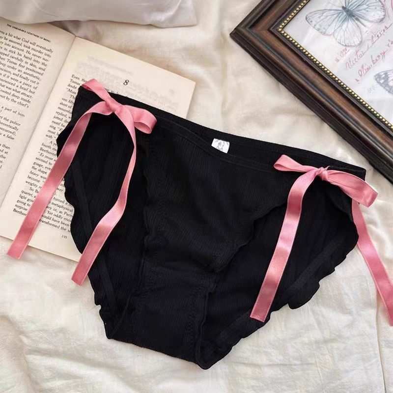 Hot sell underwear 100% cotton panties High-elastic cotton mid-rise panties with pink bow for young ladies