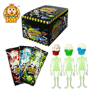 Manufacturer wholesale  Halloween skull shaped sweets fluorescent sticks hard candy lollipop