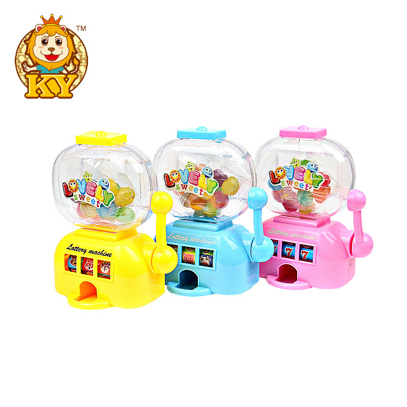 Funny small candy dispenser mini gumball machine mixed fruit flavor pressed plastic candy toys snacks for kids