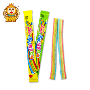 Manufacturer wholesale sugar coated rainbow sour candy belts soft gummy candy sour strips with powder filling