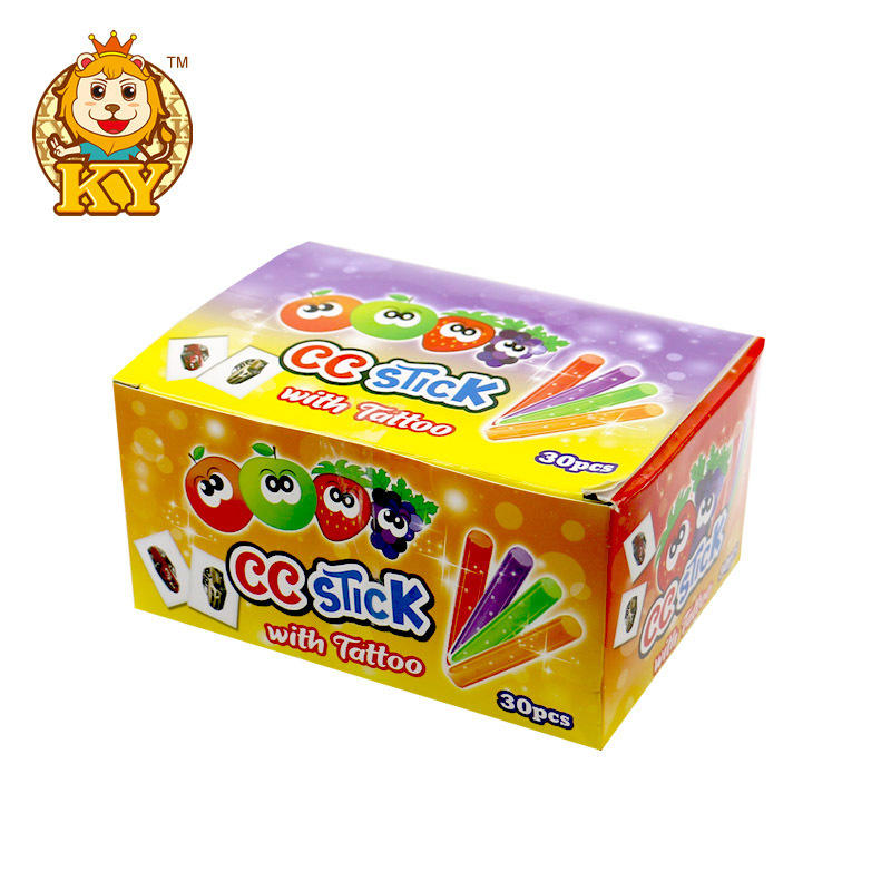 Factory new product fruity flavor sour CC stick powder candy with tattoo sticker wholesale