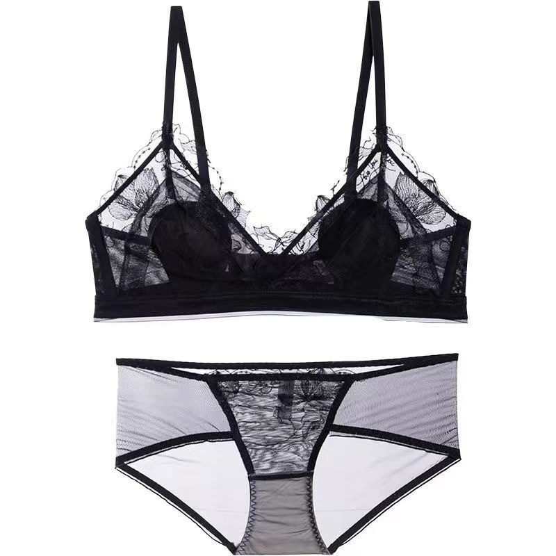 Hot French sexy lace Young girl brassiere breathable Mesh Transparent Lady bra and party set For women's bra set