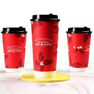 8/12//16/20/22oz Double Wall paper cup High Quality Custom logo Kraft Paper cup disposable Hot Water Beverage Coffee Cup