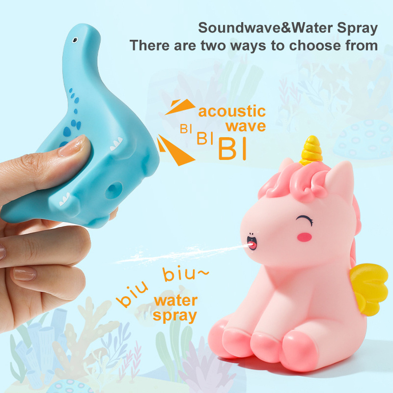 Baby Soft Rubber Colourful Cartoon Dinosaur Animal Squeeze Sound Beach Bathroom Bathtub Water Squirt Bath Toy For Kids