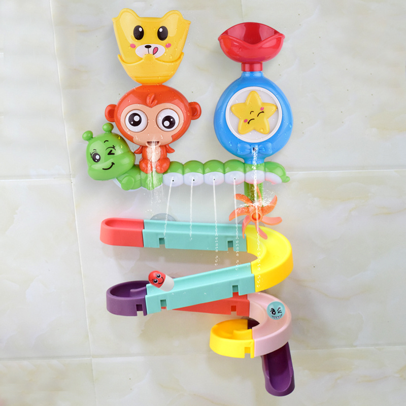 16+ PCS Kids Bath Diy Waterfall Bath Wall Toy Pipes Baby Toys Cute Monkey Animals Waterfall Bath Toys