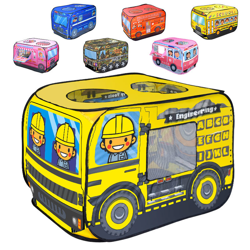 Outdoor foldable kids playhouse big bus toy tent play game pop-up police children car tent house toy