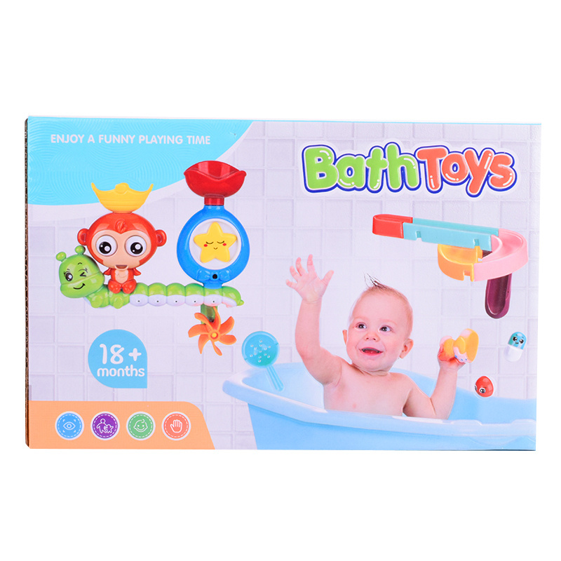 16+ PCS Kids Bath Diy Waterfall Bath Wall Toy Pipes Baby Toys Cute Monkey Animals Waterfall Bath Toys