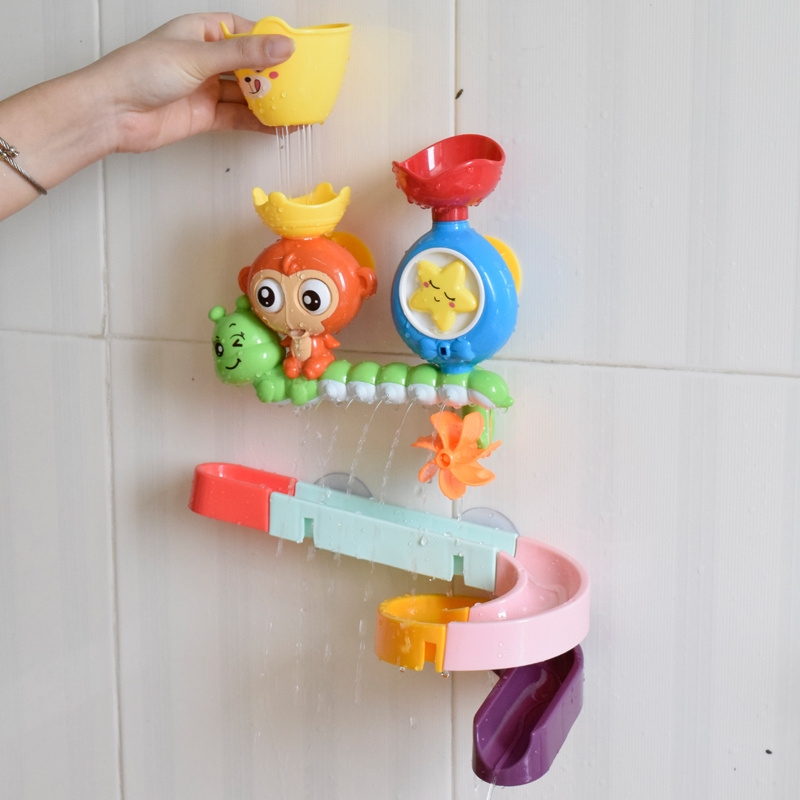 16+ PCS Kids Bath Diy Waterfall Bath Wall Toy Pipes Baby Toys Cute Monkey Animals Waterfall Bath Toys