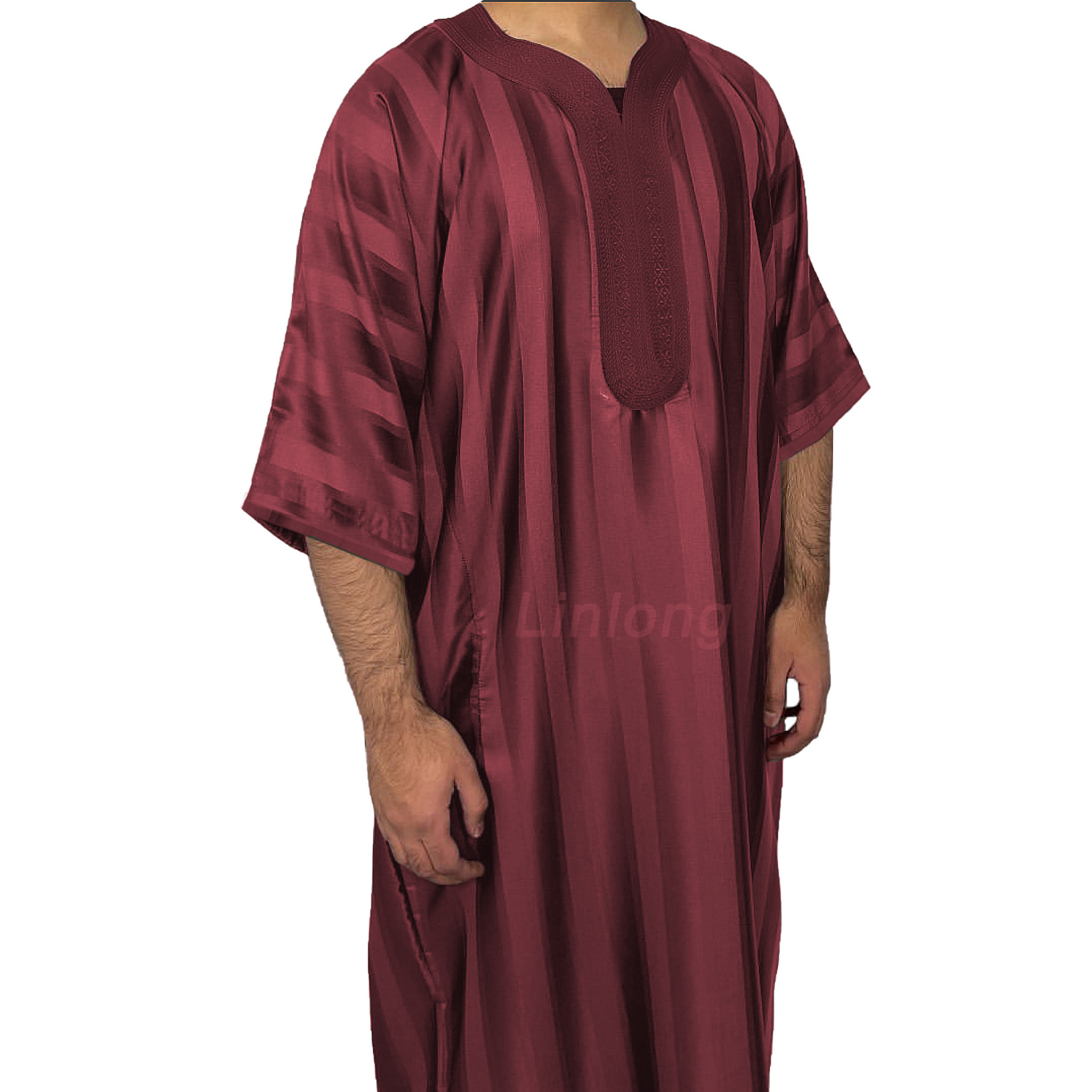 Moroccan Mens Thobes Muslim Embroidery jubbah Men's Islamic Clothing Solid Arab Saudi Fashion Islamic Clothing