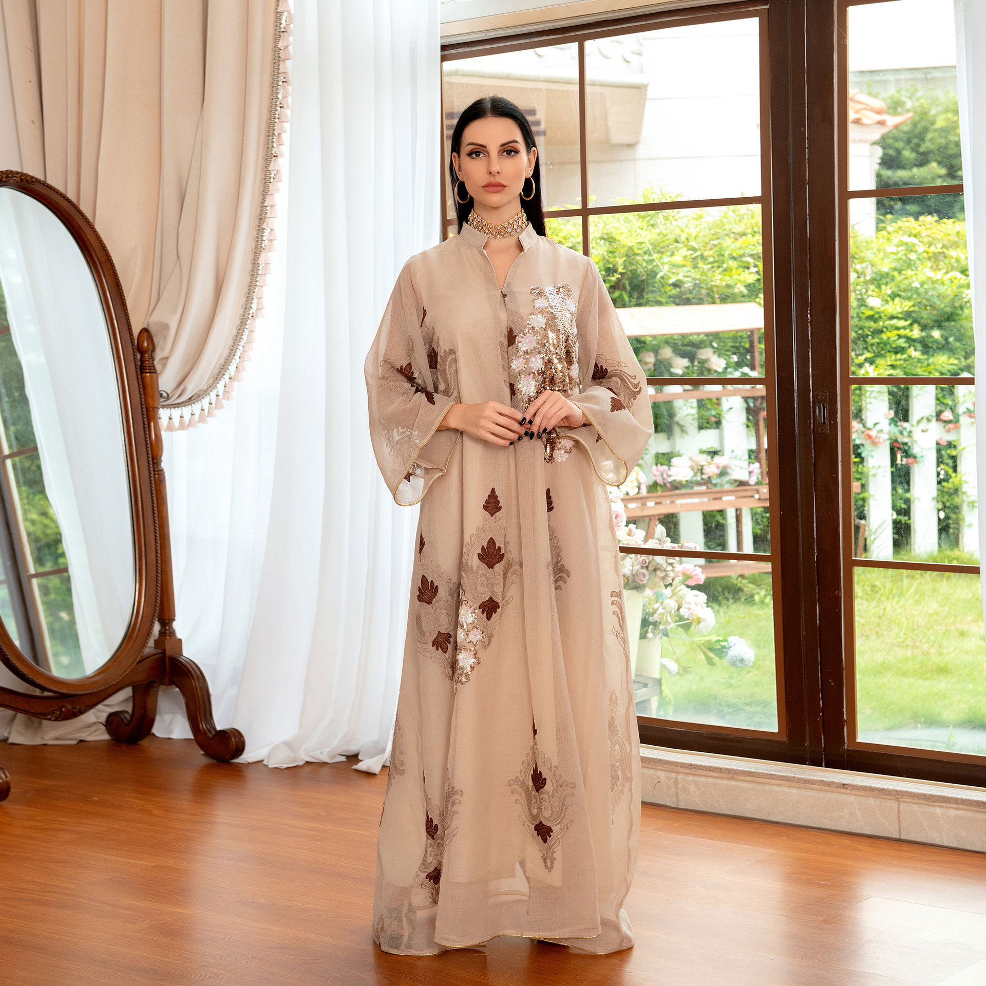 Muslim calico hand embroidered Arab robe Islamic dress for women