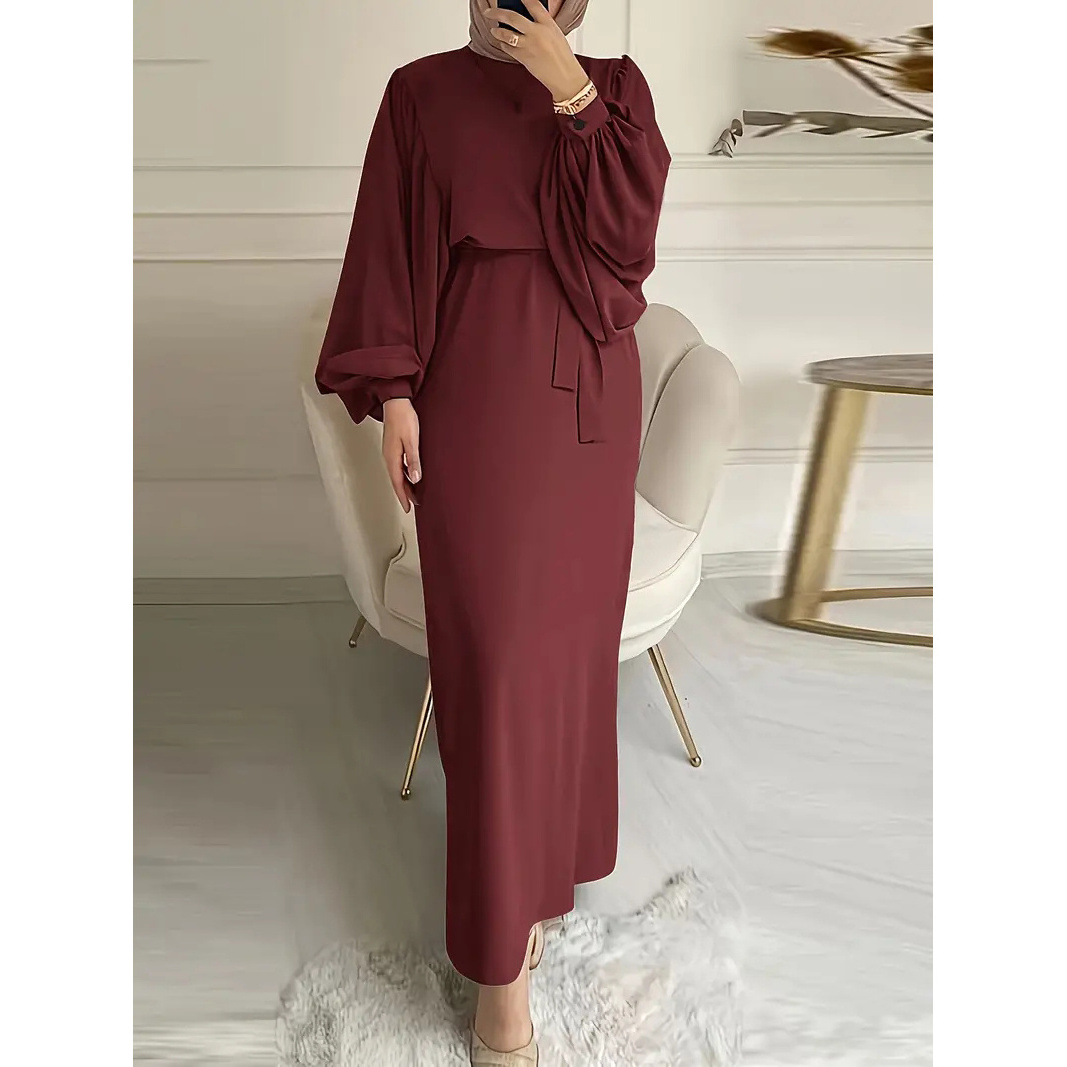 Abaya Dubai Turkey Solid Color Simple Modest Kaftan Islamic Clothing Abaya With belt Muslim Dresses For Women