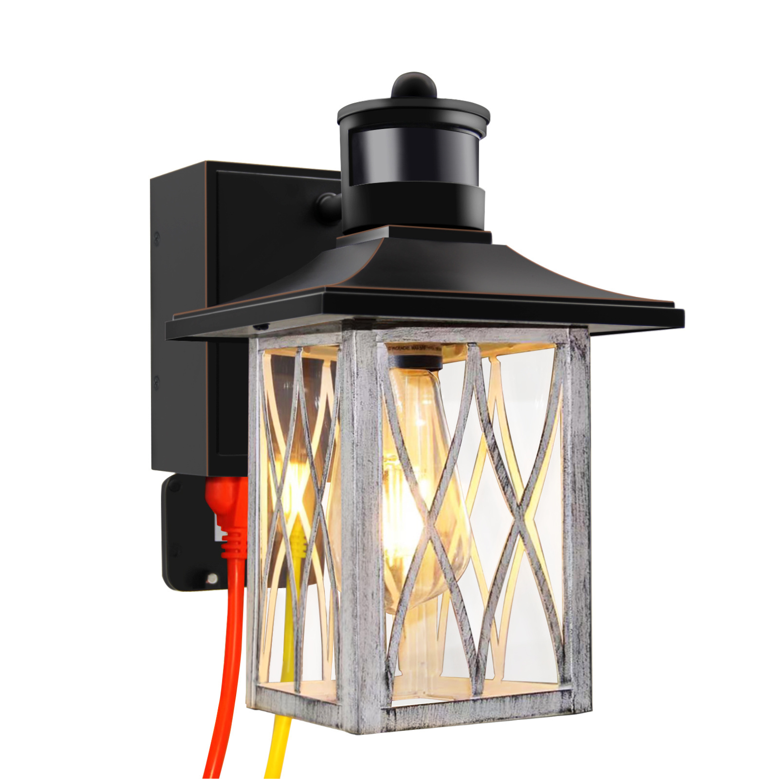 Outdoor Porch Light with Outlet Motion Sensor Exterior Light Fixtures Wall Mounted Outside Lights