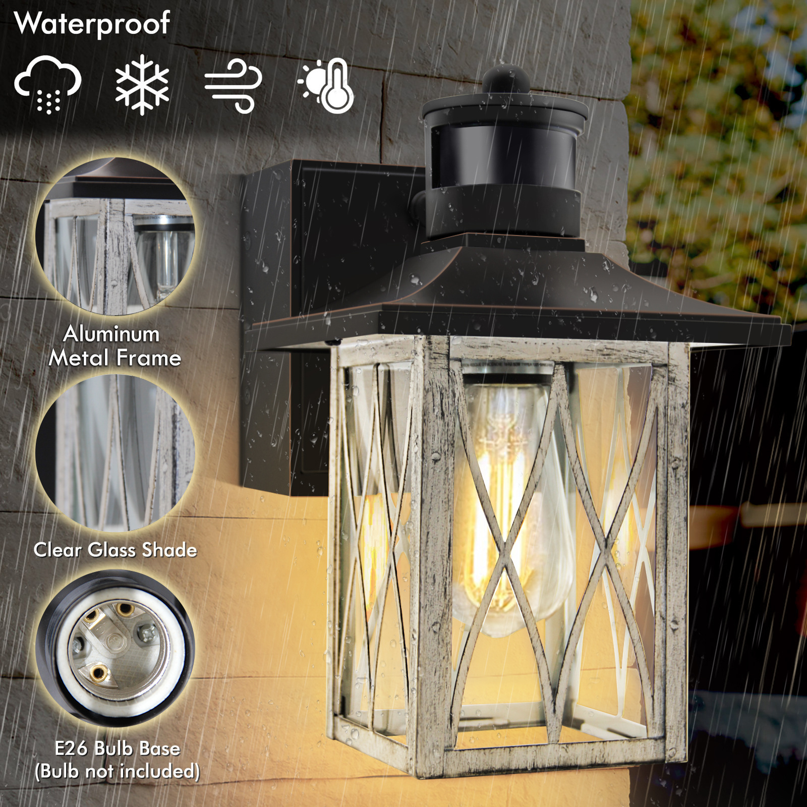 Outdoor Porch Light with Outlet Motion Sensor Exterior Light Fixtures Wall Mounted Outside Lights