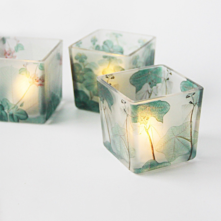 frosted glass votive candle holders 8cm square glass candle holder tealight