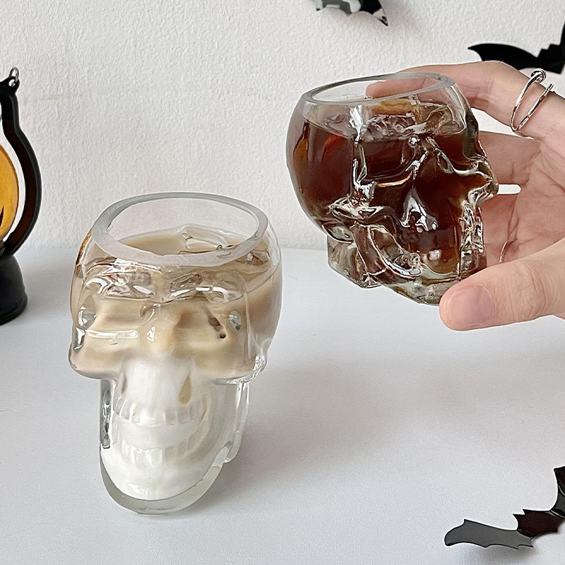 human glass skull whiskey cup 80ml/150ml/350ml clear custom shot rock glasses unique skull glass