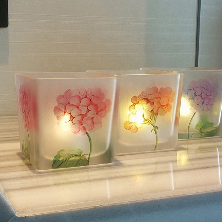 frosted glass votive candle holders 8cm square glass candle holder tealight