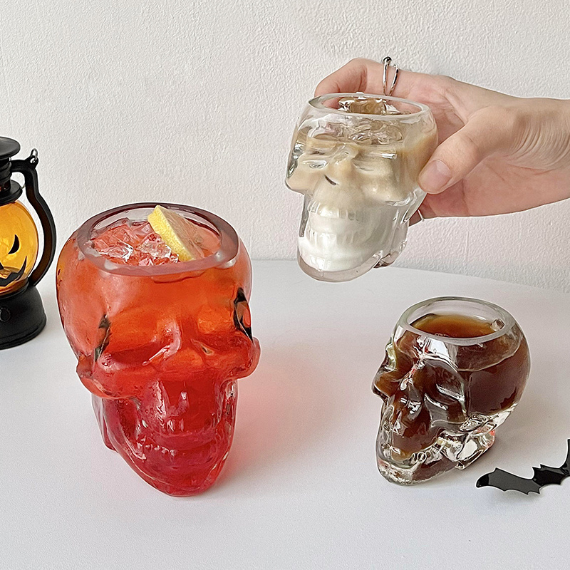 human glass skull whiskey cup 80ml/150ml/350ml clear custom shot rock glasses unique skull glass