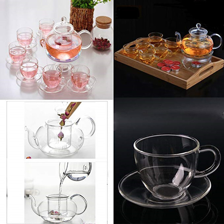 27 OZ Glass Filtering Infuser Tea Maker Teapot With a Warmer And Glass Cup Sets