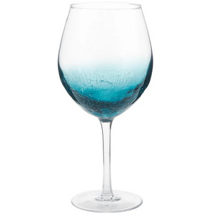 nHand Etched Sand Carved Color GLass Cracked Teal Stemware Crackle Colored Wine Glass