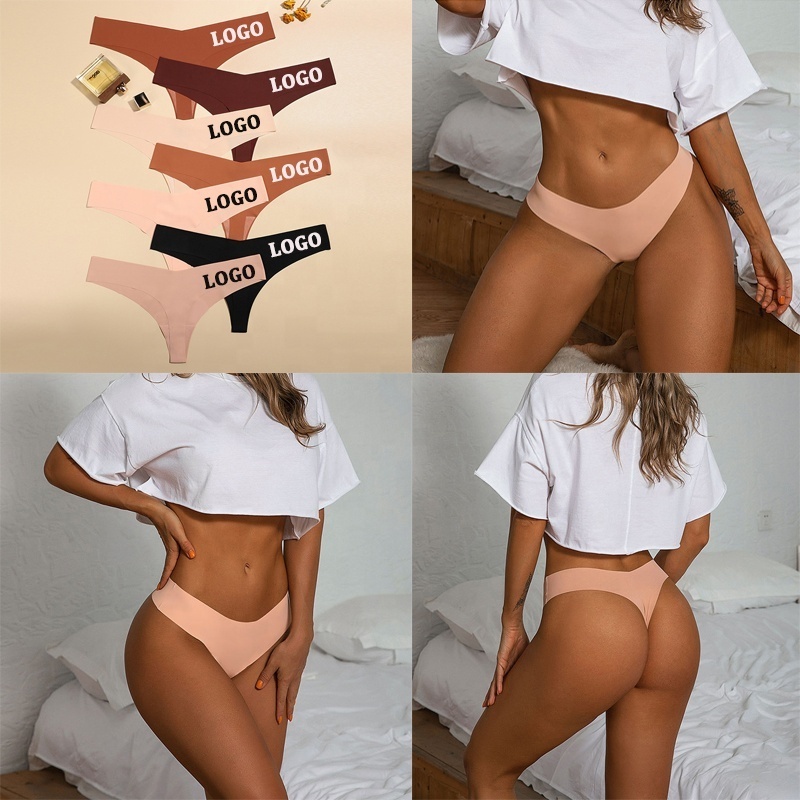 40417 Women Traceless Ice Silk Tangas Low Waist G String Thong Briefs One Piece Satin Pants Seamless Ladies Underwear Panties