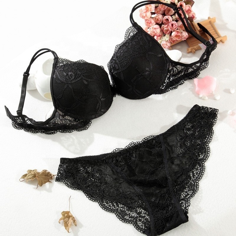 4059 Wholesale Women Lace Transparent Push Up Bra & Brief Sets Ladies Briefs Lingerie Underwear Bra And Panties Sets For Women