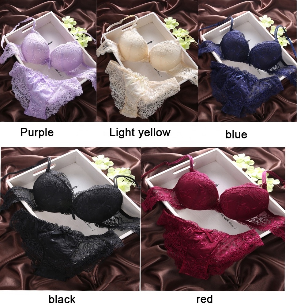 4059 Wholesale Women Lace Transparent Push Up Bra & Brief Sets Ladies Briefs Lingerie Underwear Bra And Panties Sets For Women