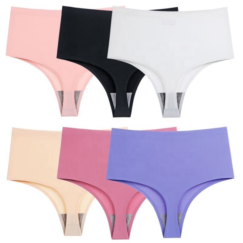 40532 Plus Size Women Thongs Sexy Underwear Ice Silk Panty Ladies High Waist Panties Seamless Thong and G String