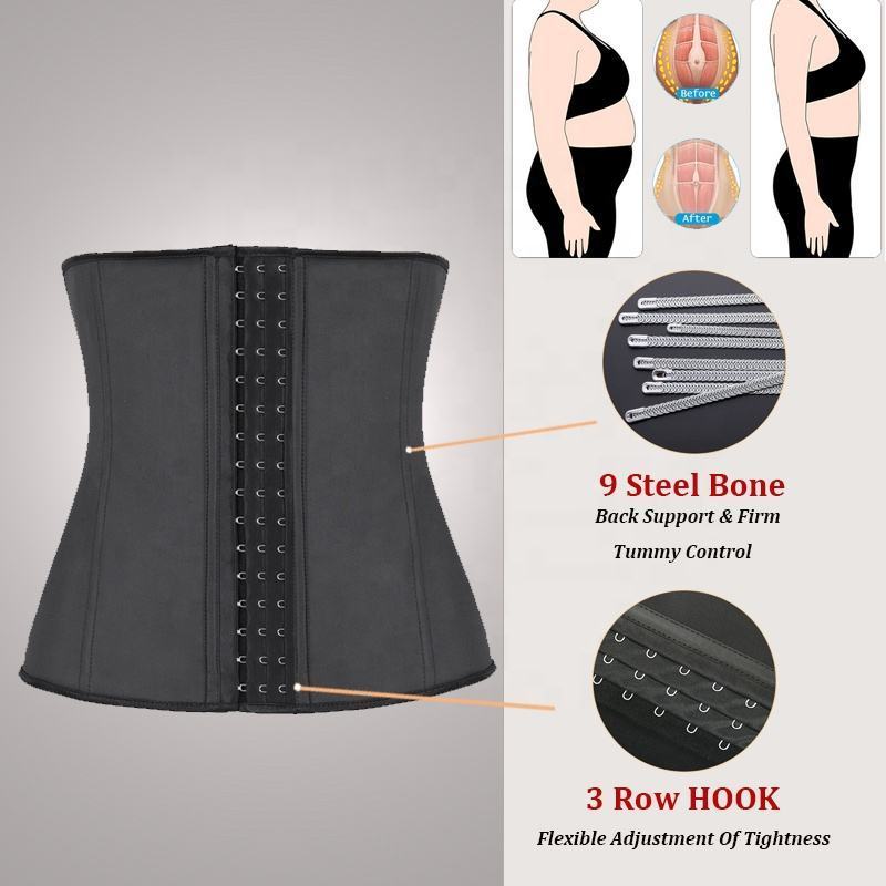 3002 Wholesale Corset Body Shaper Fajas 3 Hook Girdle Waist Cincher Adjustable Belt 9 Steel Bone Latex Waist Trainer For Women