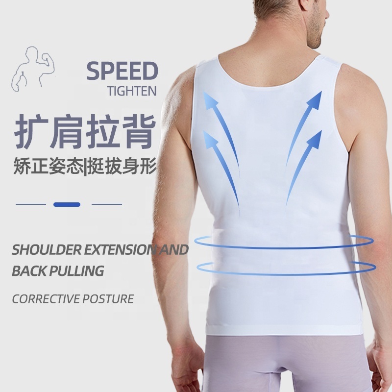 6018 Men's Slimming Shaper Posture Vest Compression T-Shirt Body Building Fat Burn Chest Dry Quick Tummy Control Shapewear Top