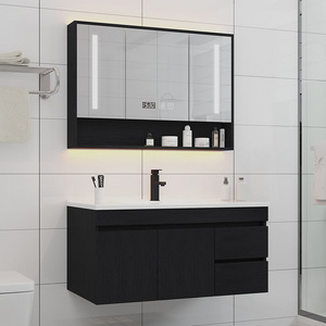 Wholesale single modern wooden panel bathroom vanities with mirror sink Bathroom vanity sink for wall mounted basin washing