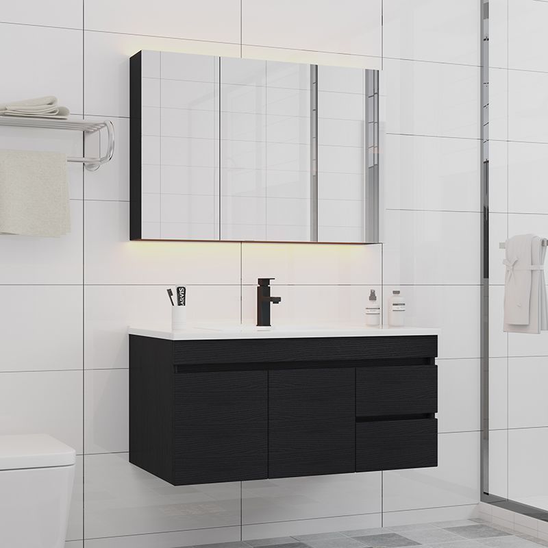 Wholesale single modern wooden panel bathroom vanities with mirror sink Bathroom vanity sink for wall mounted basin washing