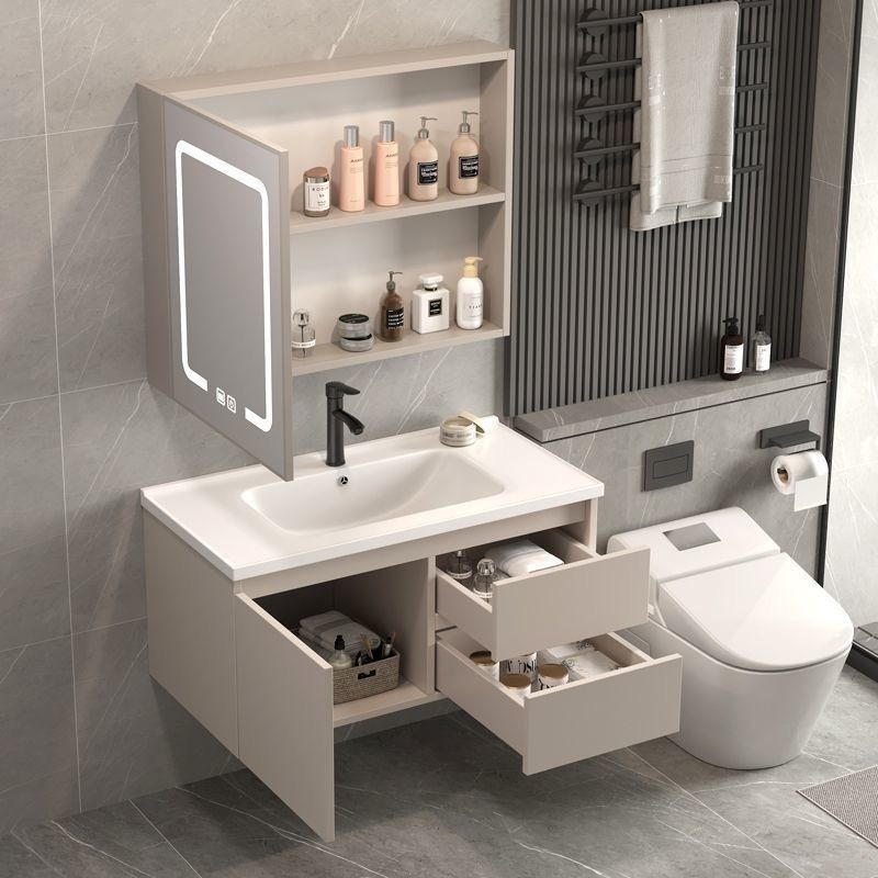 Free Design Customized Simple design floating unique elegant wood bathroom vanity and cabinet set light fixtures storage unit