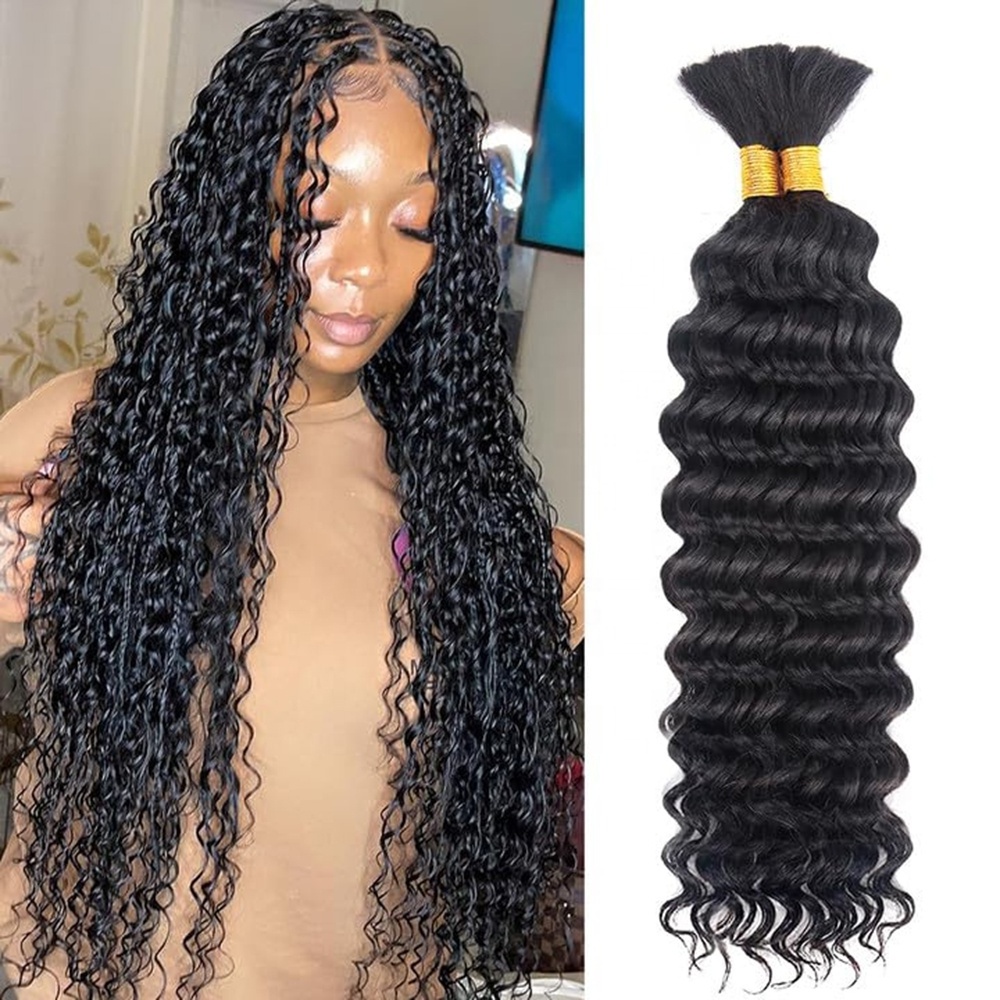 Prestretched Virgin Raw Indian Hair Hair Bulk Wholesale Deep Wave Bundles Bulk Braiding Human Hair