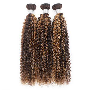 10A Grade Brazilian Virgin Curly Human Hair Bundles Two Tone Light Brown Mix Blonde Human Hair Weave P4/27 Ombre Human Hair