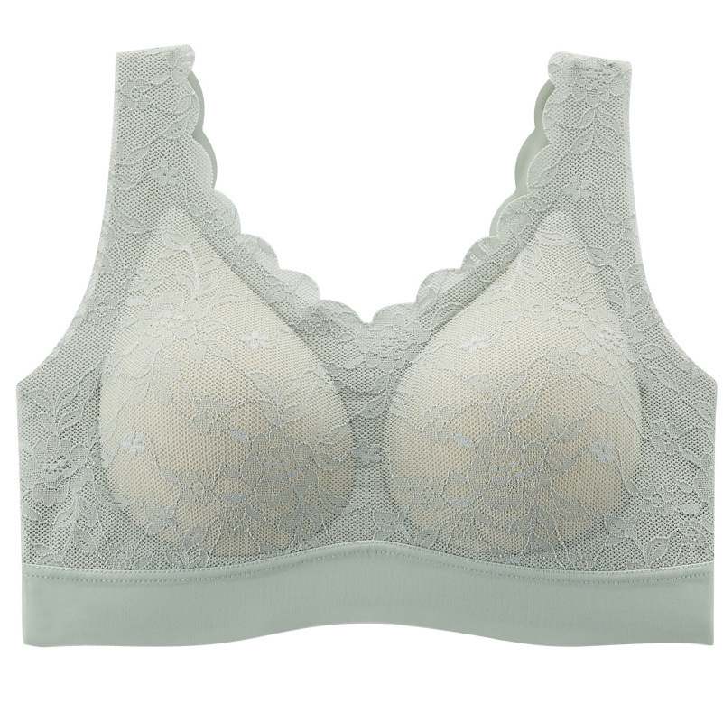 Custom Wireless Bra RJ2.0#One-Piece Soft Breathable Lace Floral Natural Latex Padded Women's Push Up Bra