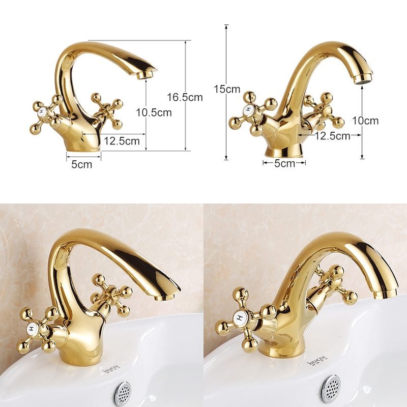 STOCCO Luxury crystal brass gold bathroom basin sink faucet deck mounted dual handle hot and cold water mix tap Golden faucets