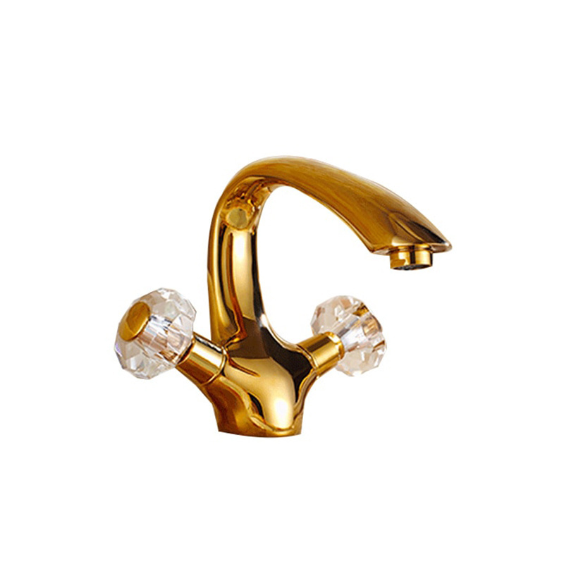 STOCCO Luxury crystal brass gold bathroom basin sink faucet deck mounted dual handle hot and cold water mix tap Golden faucets