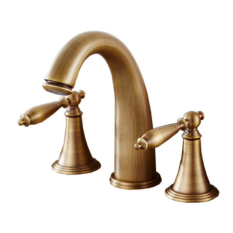 STOCCO  Antique Bronze Bath Sink Faucet Double Handle Basin Sink Faucet Hot and Cold Water Mixer 3 Hole Bathroom Faucet