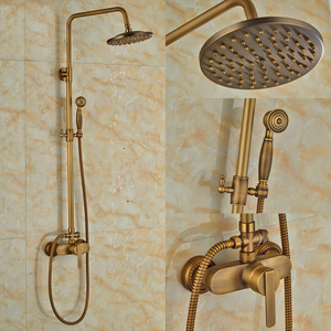 Latest  Wall Mount Bath Shower Faucet with Hand Shower Antique Brass 8" Rain Shower Mixer Tap Tub Faucet Dual Handles