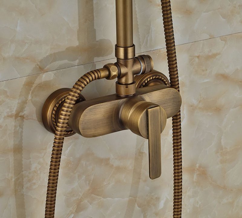 Latest  Wall Mount Bath Shower Faucet with Hand Shower Antique Brass 8