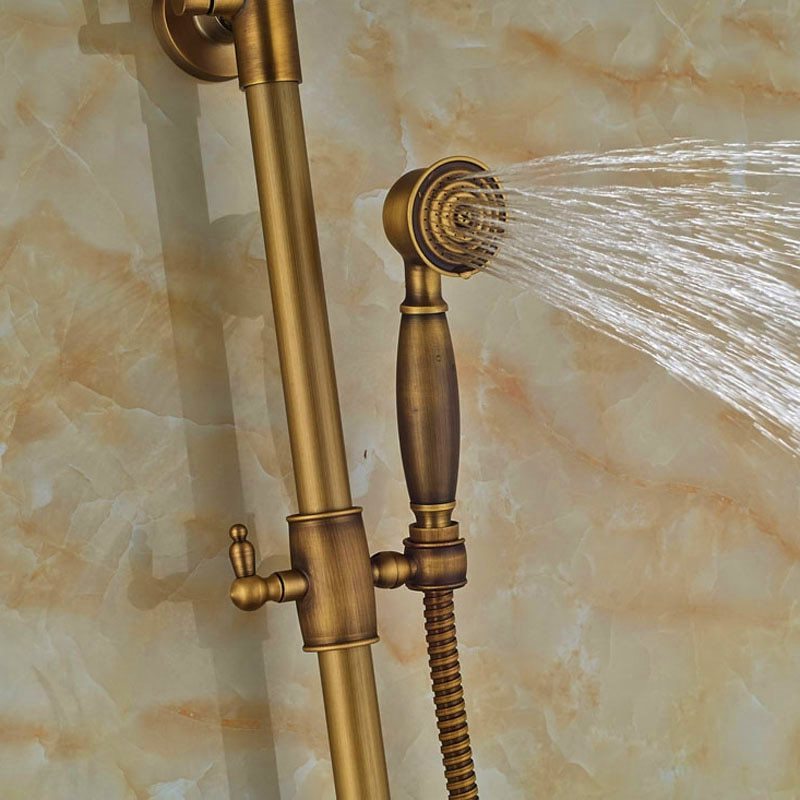 Latest  Wall Mount Bath Shower Faucet with Hand Shower Antique Brass 8