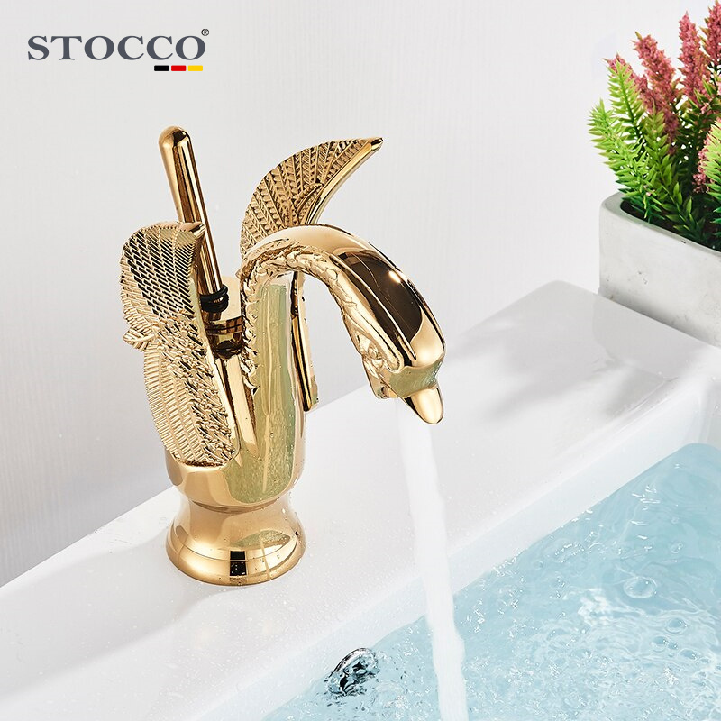 gold swan bathroom taps basin mixer long neck faucet