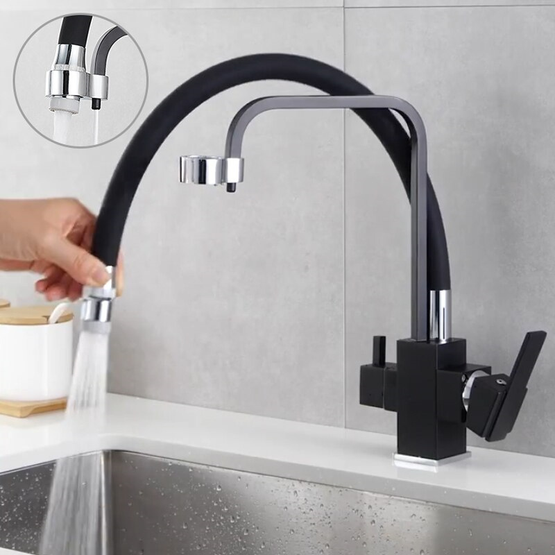 black 3 way brass hot and cold pullout kitchen faucet with flexible spout filter kitchen faucet water purifier