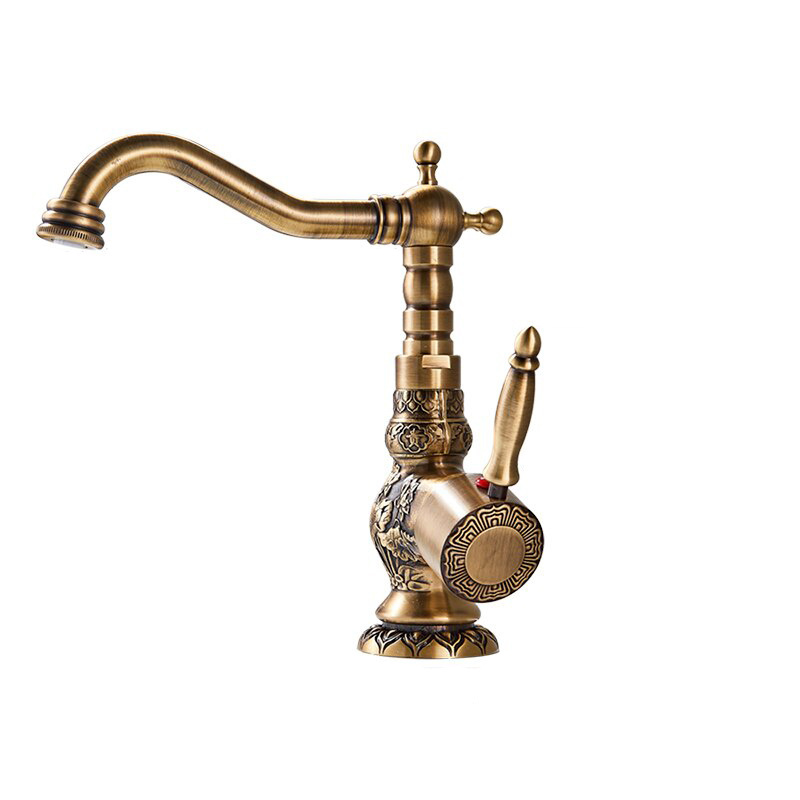 Antique Brass Kitchen Faucet Mixer Tap Single Handle Free Swivel Kitchen Hot And Cold Water Tap Single Hole Single Handle Faucet