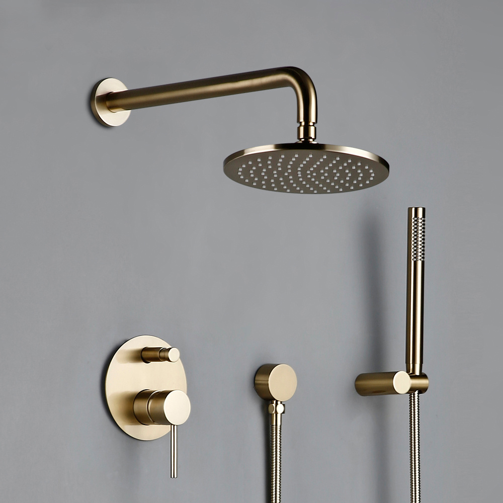 luxury brass matte golden wall mounted shower system faucet set rainfall Rose golden bathroom concealed shower mixer set